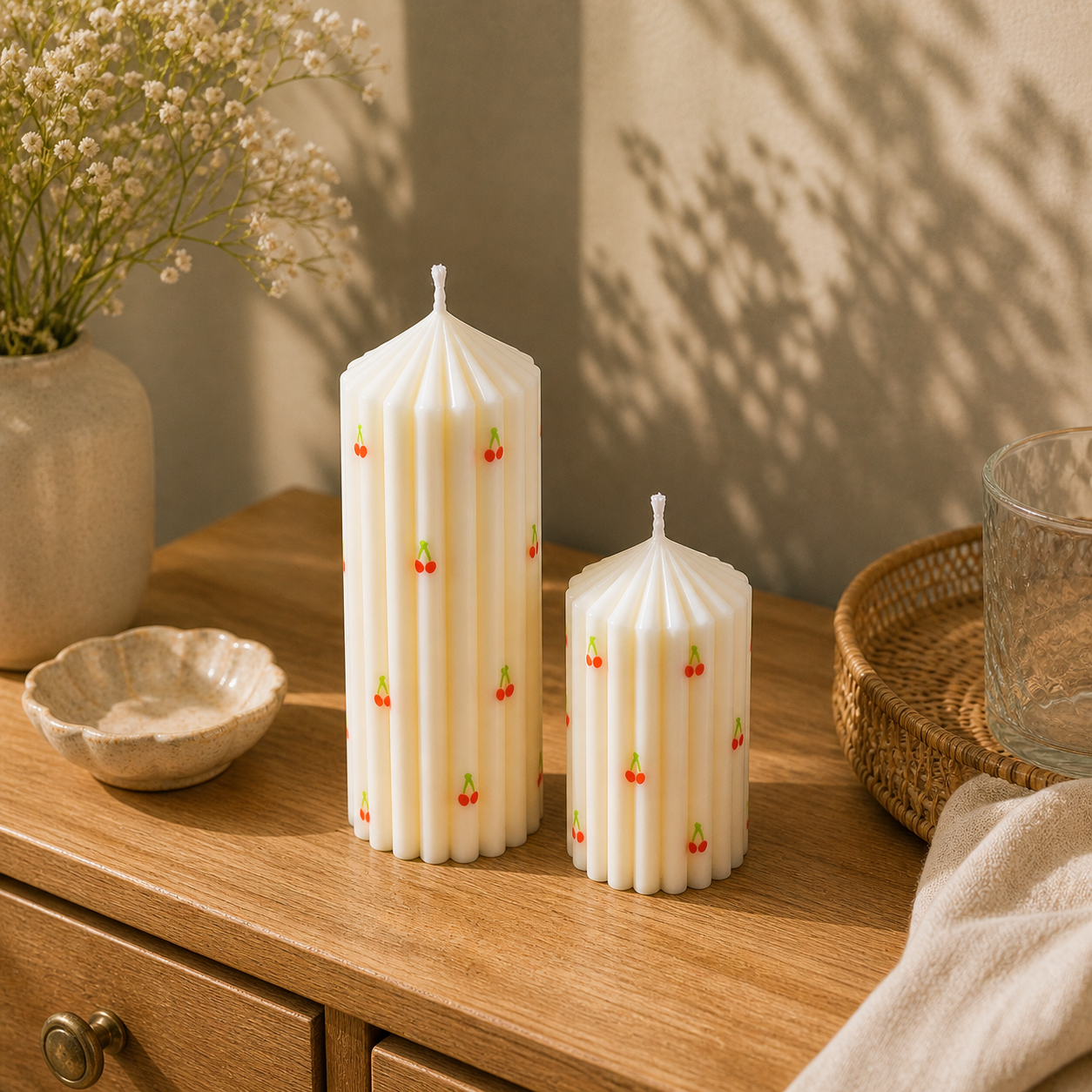 🍒 Cherry Kiss Kerze – Verspielte Eleganz mit Kirschdesign