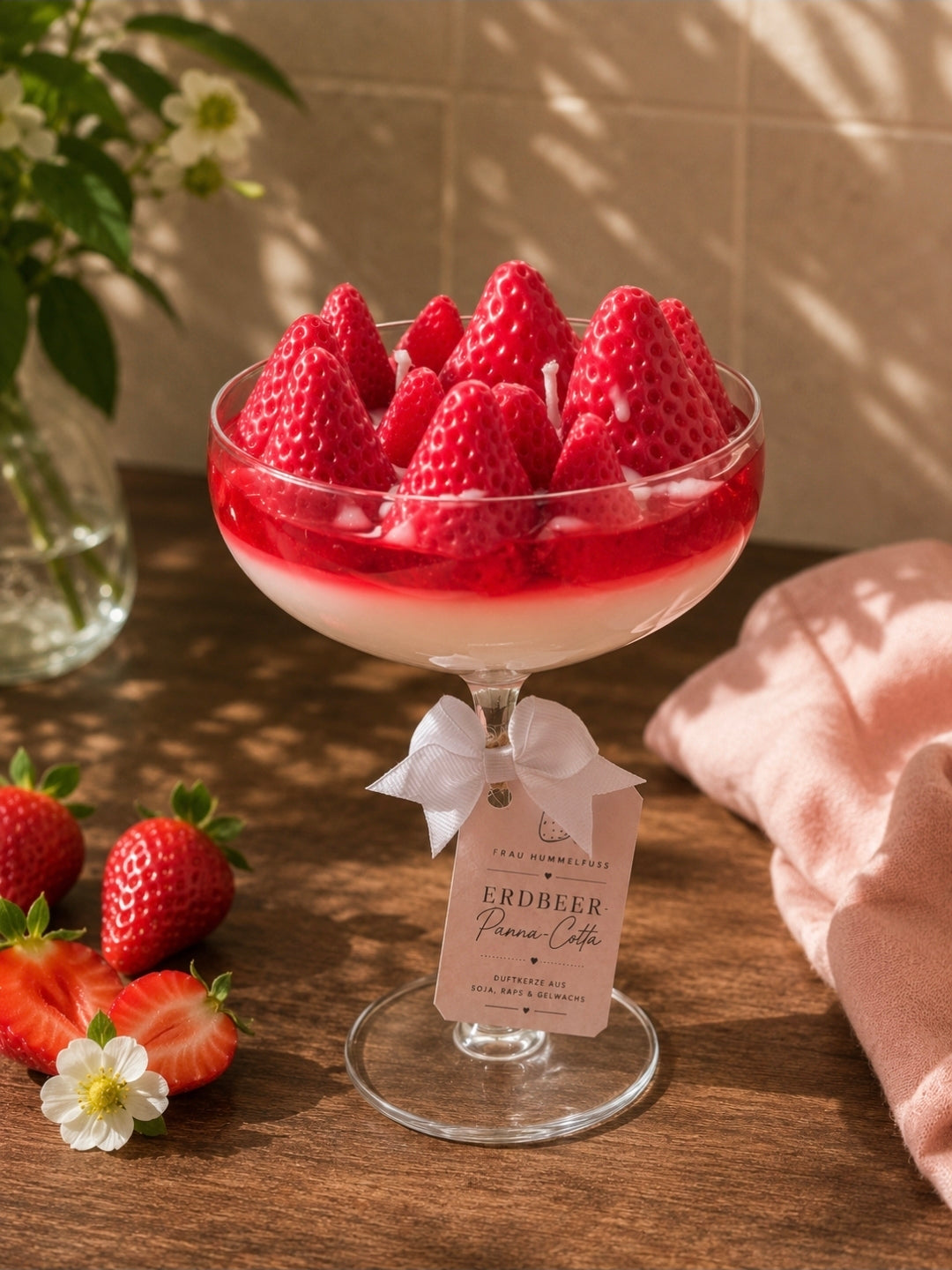 🤍🍓Erdbeer-Panna-Cotta Duftkerze – Sommer zum Verlieben